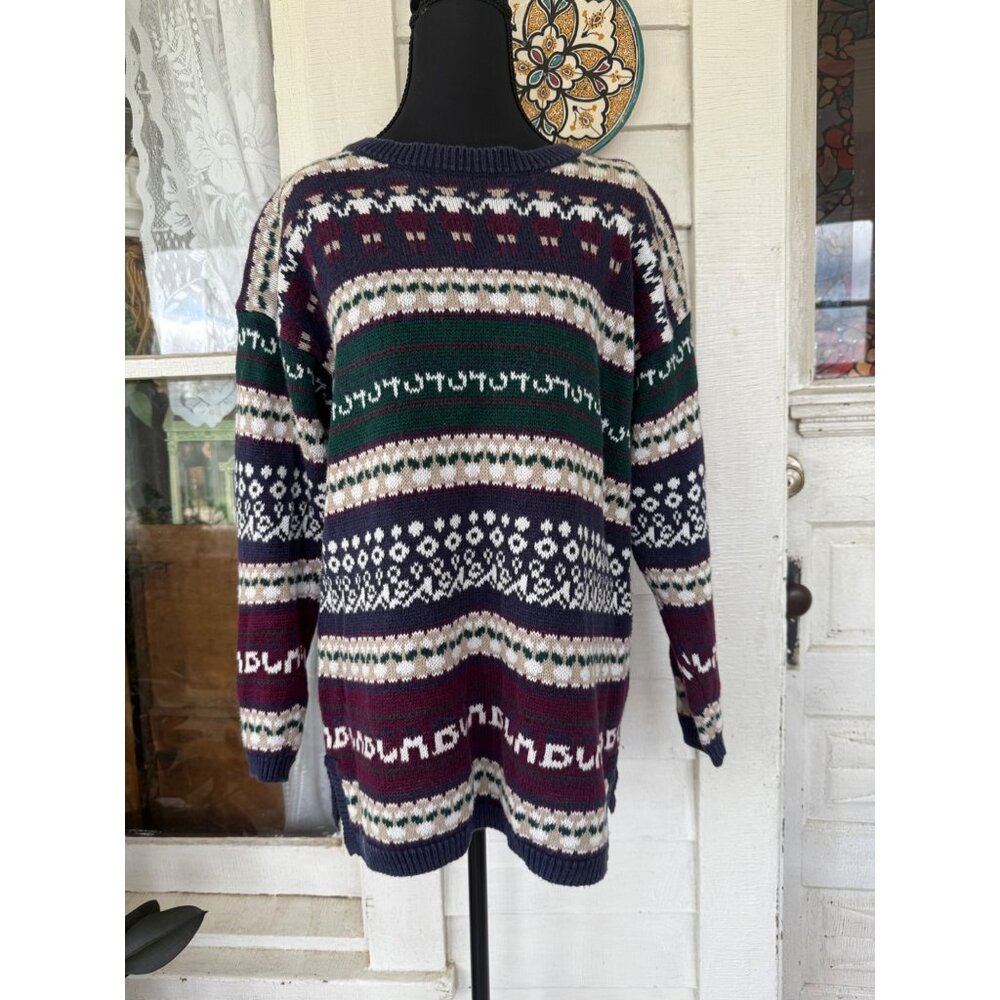 Vintage 80s Cotton Ramie Pull Over Sweater Novelty People Womens Small - Picture 1 of 12